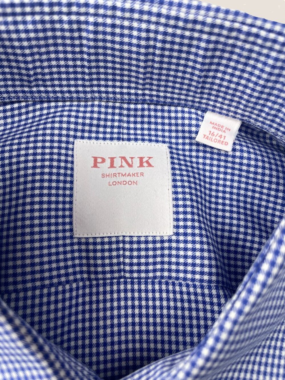 Thomas Pink Shirtmaker Dress Shirt Blue & White Houndstooth Men 16/41 (L) - Picture 2 of 8